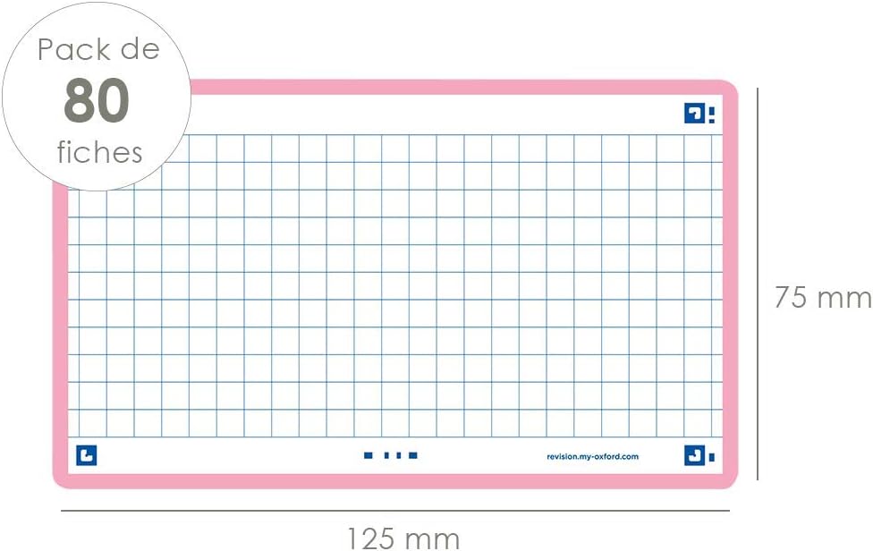 Oxford Flash 2.0 Pack of 80 Flash Cards Size 7/5 x 12.5 cm Small Squares on Both Sides - Navy Blue Frame - Bristol Sheets Pink - Image 4