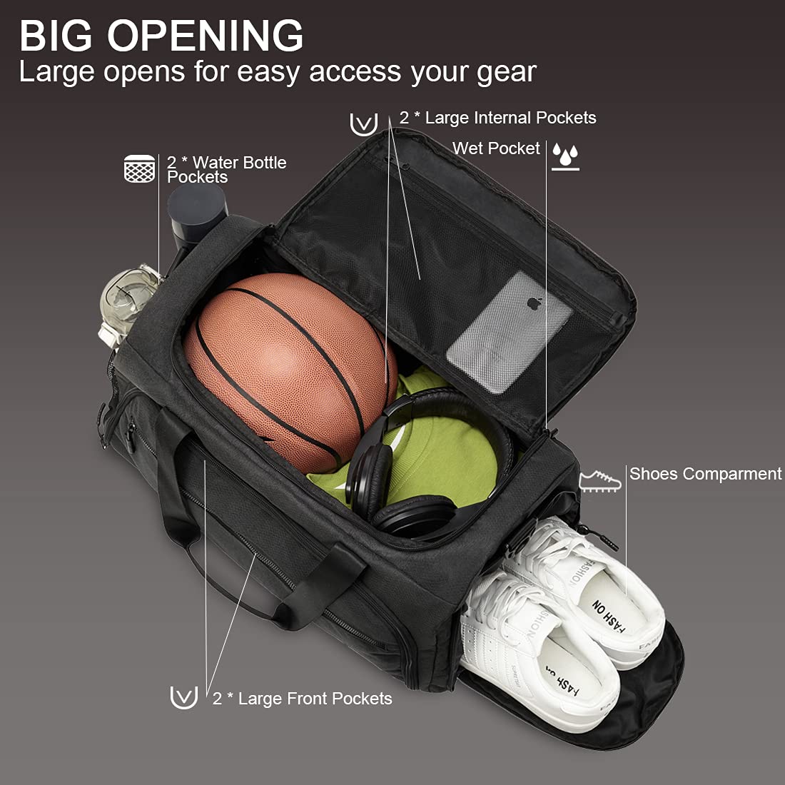 SOAEON Gym Bag for Men Women, Small Fitness Workout Sports Bag with Wet Pocket & Shoes Compartment, Water Resistant Overnight Weekender Duffel Bag