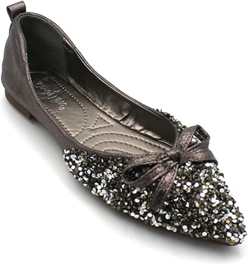 Amazon ローヒール キラキラ ポインテッドトゥ パンプス レディース 痛くない 歩きやすい ポインテッド ラメ 1cmヒール ぺたんこ フラット 履きやすい 黒 かわいい おしゃれ 大きいサイズ 小さいサイズ フラットシューズ 春 秋 パンプス