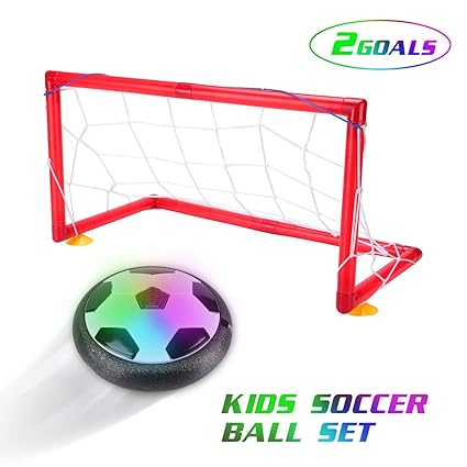 Doriffin Kids Active Toys Hover Soccer Set Air Power Led Light Disc Ball With 2 Goals Indoor Outdoor 1 4 Players Ball Game 2 7 Year Old Boys Girls