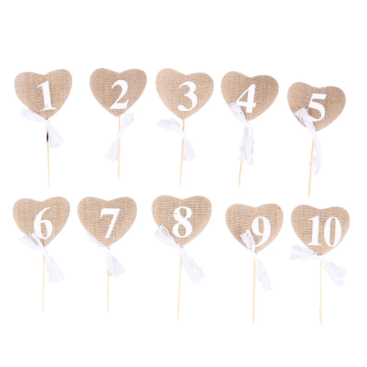 ULTNICE Vintage Wedding Table Numbers 1-10 Heart Shape Banner Decor with Stick