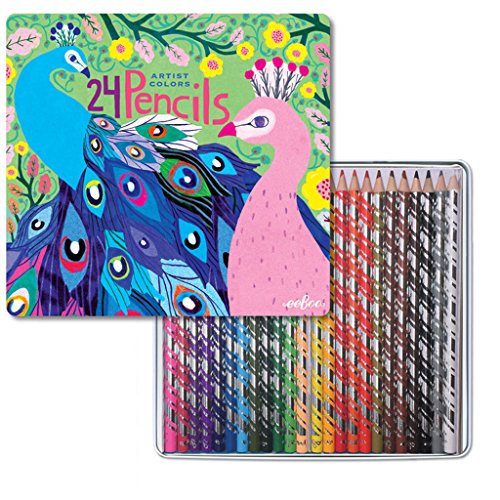 Eeboo colored pencils in peacock tin case, set of 24
