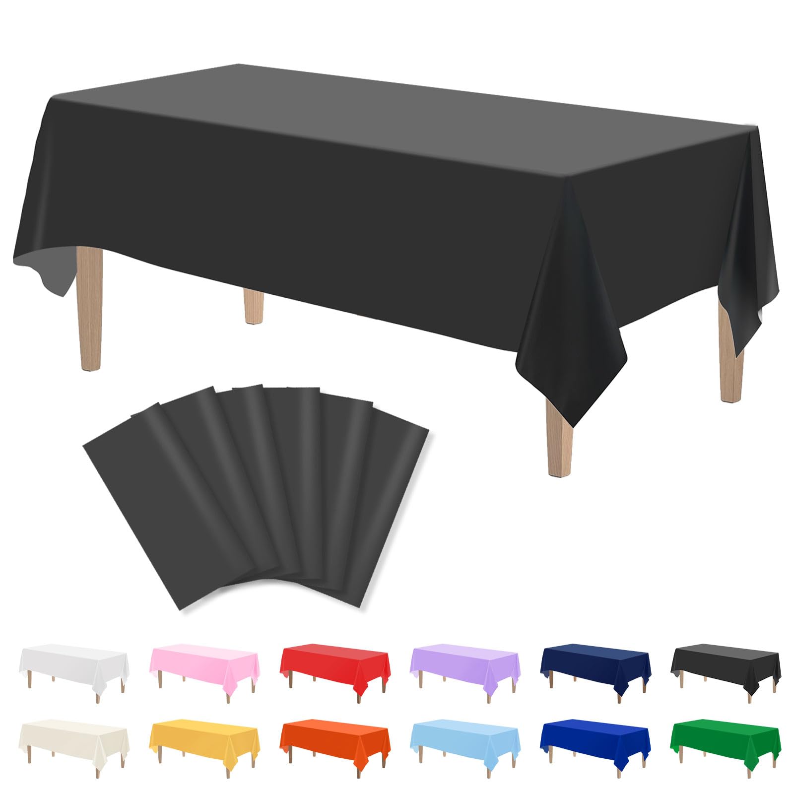 Kopokita 6PCS Black Plastic Tablecloths 54 x 108