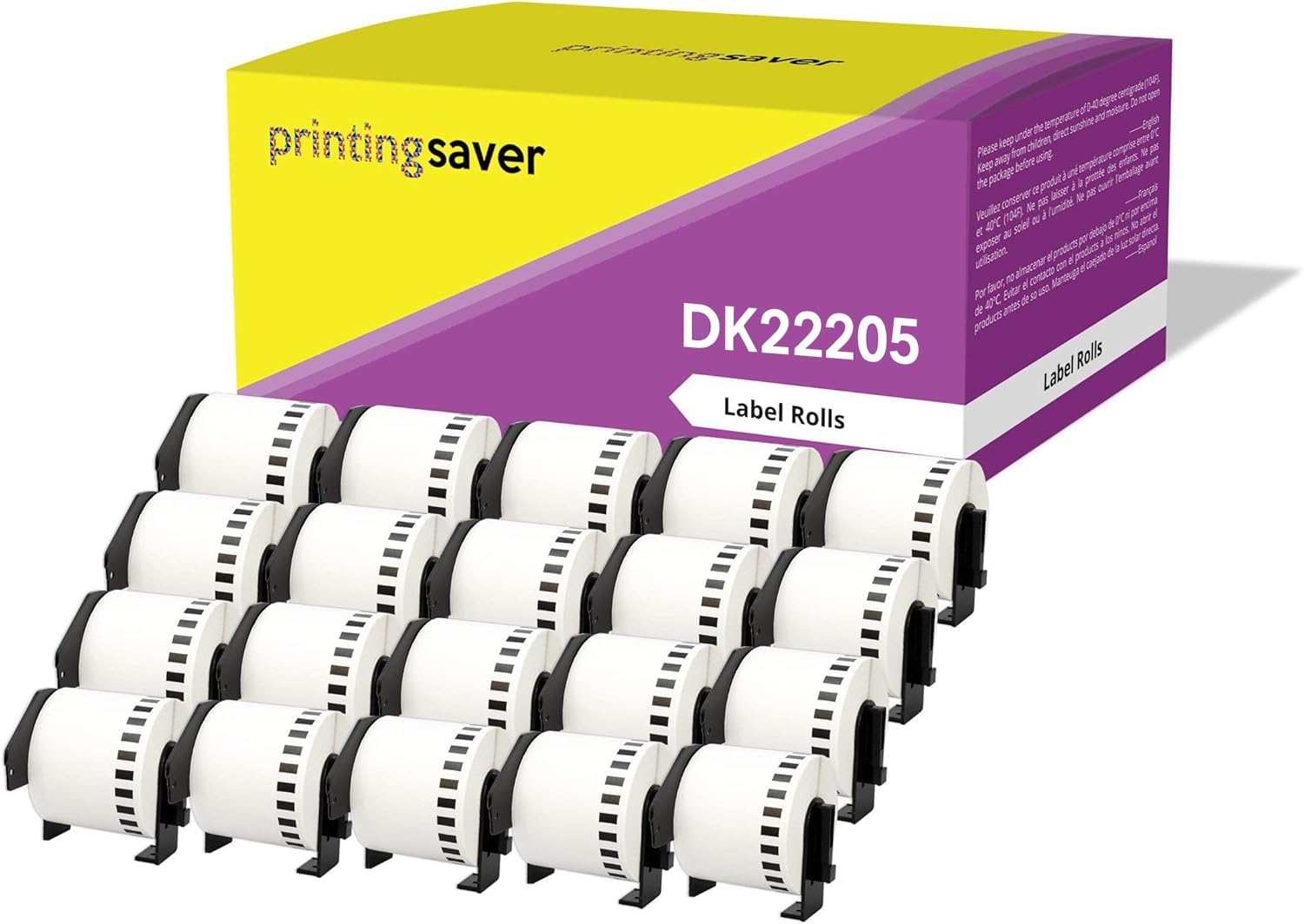 Printing Saver 20 DK-22205 Continuous White Address Labels Compatible with P-Touch QL-500 550 710W 720NW 810W 820NWB 1110NWB Brother Label Printers (62mm x 30.48m)