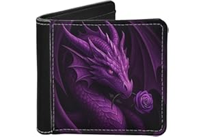 LedBack Fashion Print Slim PU Leather Men's Bi-fold Wallet with Credit Card Holder, Purple Rose Dragon, Modern