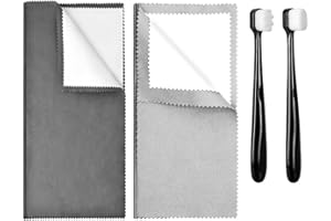 Syyflibb 2PCS Jewelry Cleaning Cloth, Silver Polishing Cloth Jewelry,2 PCS Ultra-Soft Brushes (Flat & Wave) for Cleaning Gold, Diamonds, Platinum, Gemstones, Coins (Black and Gray)