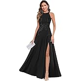 GUKARLEED Halter Lace Appliques Mother of The Bride Dresses for Women Long A-line Formal Wedding Guest Dress with Slit