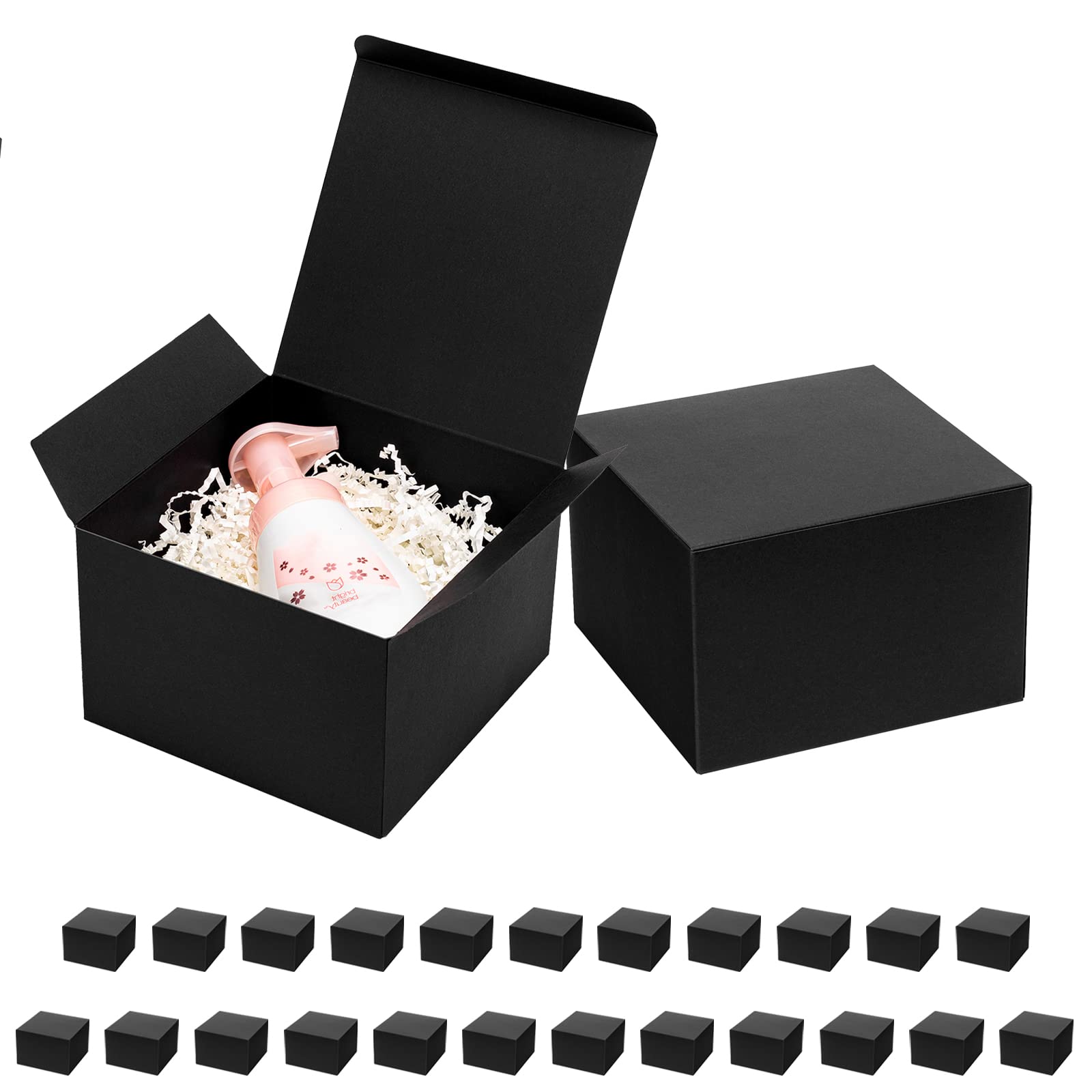 Photo 1 of Mcfleet Black Gift Boxes with Lids 6x6x4 Inches 25 Pack Groomsmen Proposal Cardboard Craft Gift Box for Christmas, Wedding, Graduation, Holiday, Birthday Presents Packaging