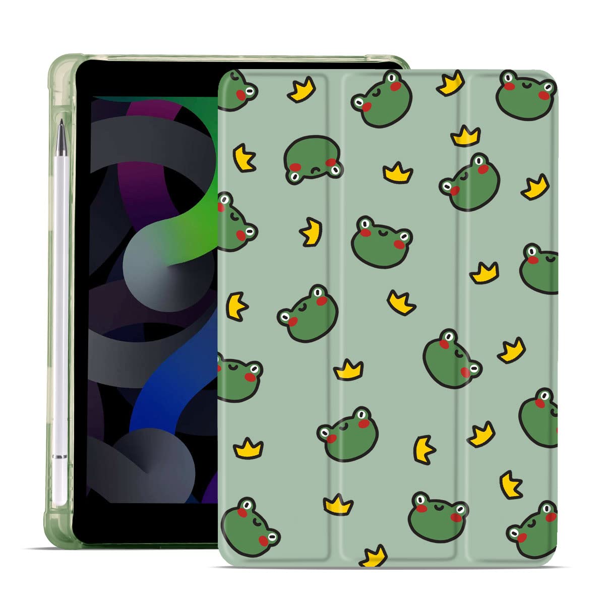 MAYCARI Cartoon The Frog Prince iPad Air 4(iPad 10.9 inch 2020) Case with Pencil Holder, Support Auto Sleep/Wake, Soft TPU Back Protective Case for Girls Women Men — image 1