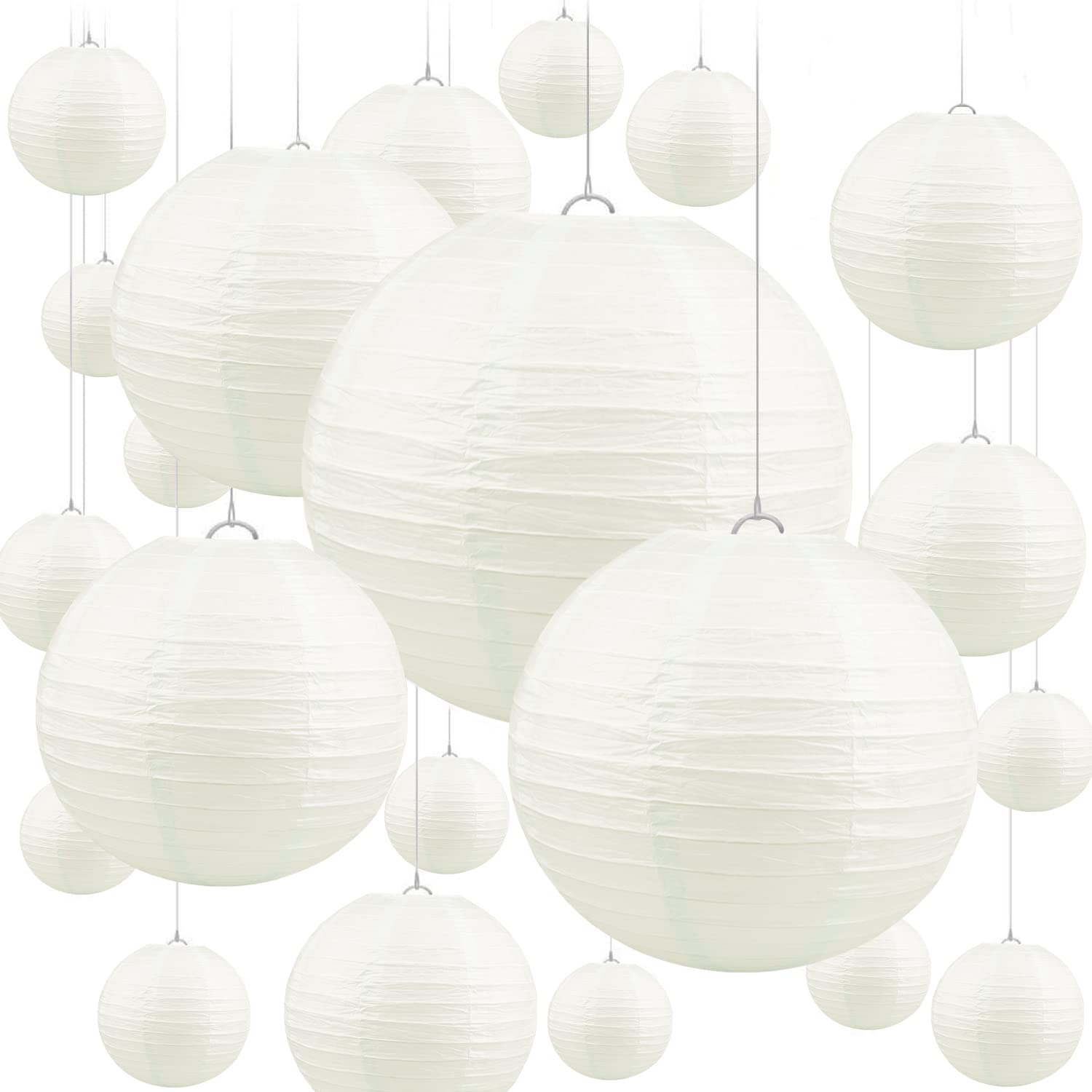 Jangostor 20PCS Off-White Paper Lantern Round Paper Lantern Hanging Paper Lanterns Decorations, 15 CM, 20 CM, 25 CM, 30 CM Different Sizes lantern lamp shades for Wedding Birthday Celebrations Garden