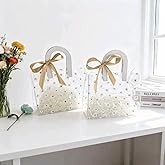 YMASELA Clear Gift Wrap Bag with Handles(2pcs,7.9X7.1X 3.9'')Plastic Waterproof Duty Gift Packing Bag for Party, Transparent Reusable Merchandise Retail PVC Shopping Tote Bags for Package Candy(White)