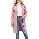 Omoone Women's Winter Wool Blend Coat Notch Lapel Mid Long Single Breasted Pea Coat Jacket Outwear