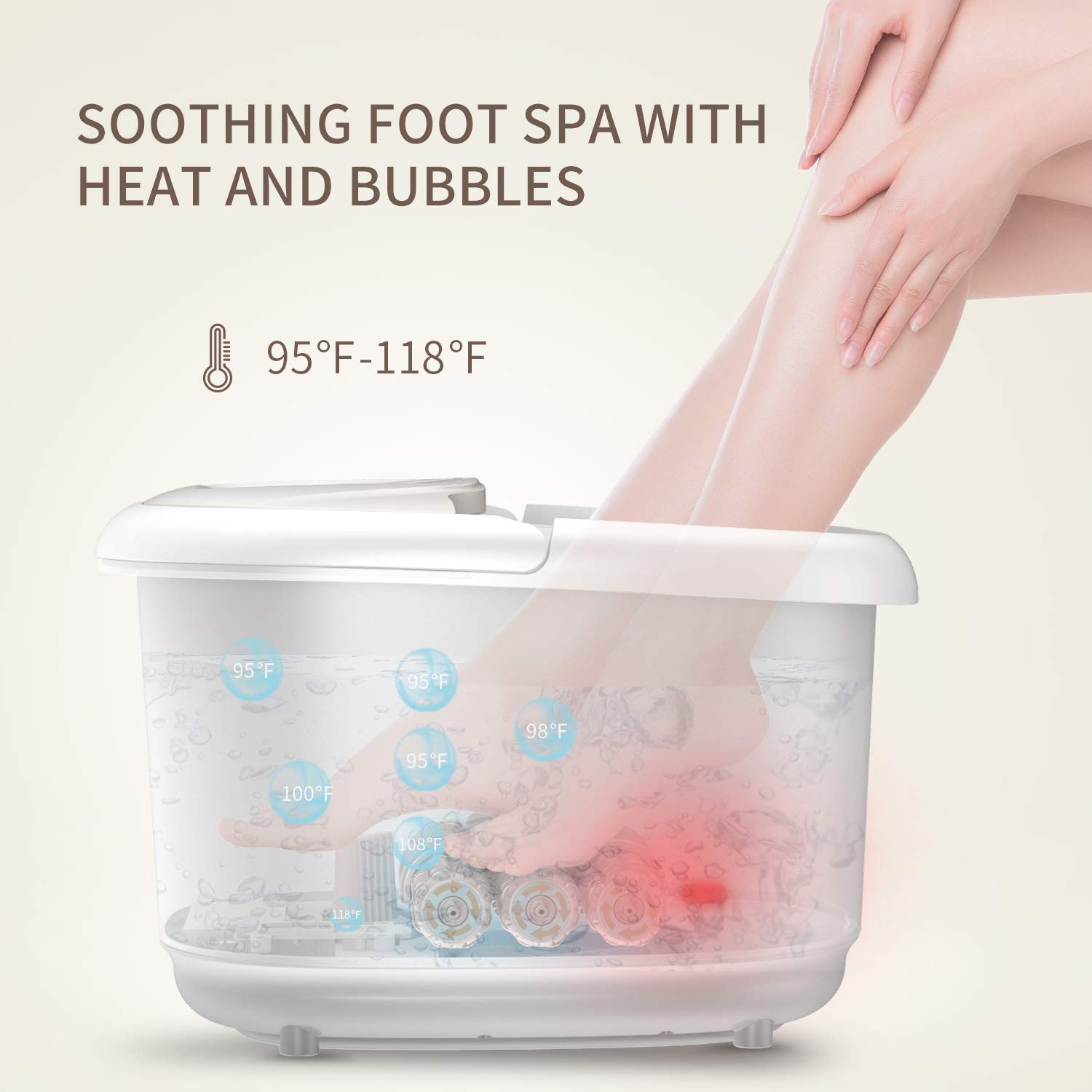 Turejo Foot Spa Bath Massager with Heat Bubbles, Upgraded 6 Automatic Massage Rollers & Pedicure Attachments, Pumice Stone, Time & Temprature Control, Soothe Your Tired Feet: Beauty