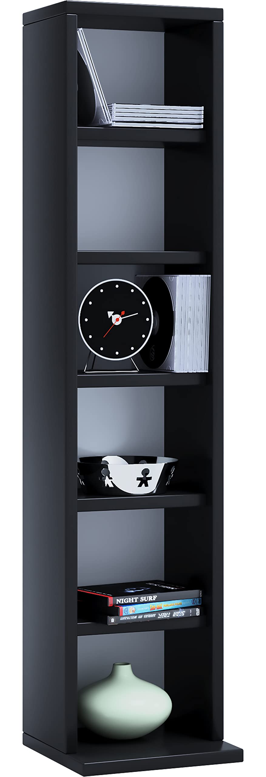 VCM Wood CD DVD Stand Storage Floor Standing Bookcase Decorative Shelf Elementa Wood CD DVD Stand Storage Floor Standing Bookcase Decorative Shelf Elementa Black