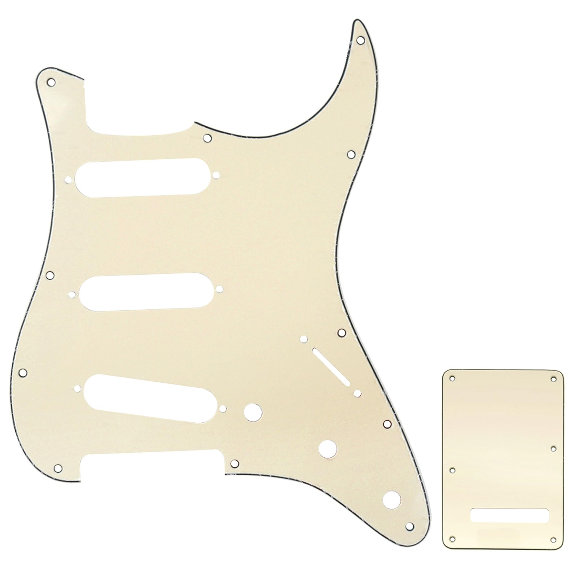 Musiclily SSS Strat Pickguard and Back Plate Set for Fender USA/Mexican Standard Stratocaster Modern Style Electric Guitar, 3Ply Cream