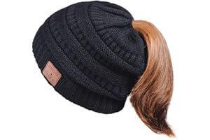 Smerk Bluetooth Beanie Hat, Ponytail Bluetooth Hat for Women, Hands-Free Knit Music Hats with Headphones Upgrade Bluetooth 5.
