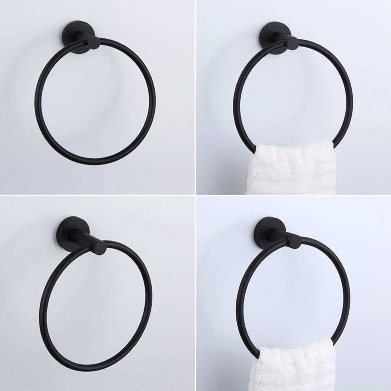 Matte Black Towel Ring, APLusee Hand Towel Holder Stainless Steel Modern Round Bathroom Kitchen Storage Hanger Wall Mounted: Home Improvement