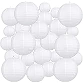 24Pcs White Paper Lanterns Assorted Sizes (6" 8" 10" 12"), Round Chinese Japanese Hanging Paper Lanterns for Home Decor, Restaurant, Church, Wedding, Birthday, Christmas, Party Decorations