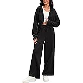 ONFERS Women's 2 Piece Outfits Tracksuits Casual Cropped Hoodie Wide Leg Pants Travel Workout Lounge Sets