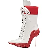 Tsrenlmln Women's Ankle Boots contrast color High Heel Boots for Women Stiletto Fashion Pointed Toe 8cm Pull-On Boots