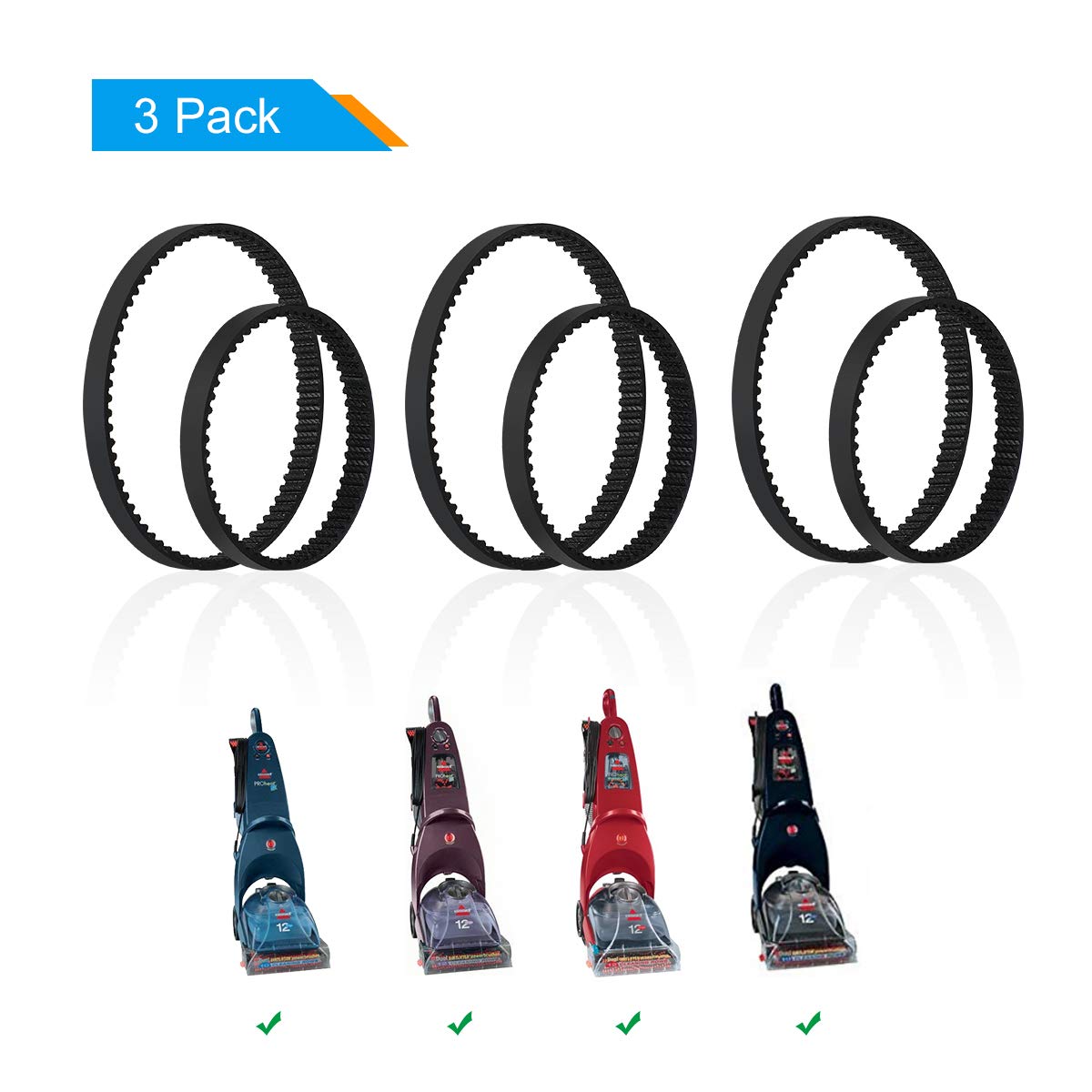 LANMU Belts Set for Bissell ProHeat 2X,Replacement Vacuum Belt Parts #203-6688 and #203-6804, Fits Models 9200 9300 9400 9500 Series (3 Set)