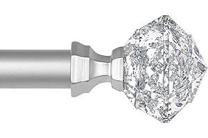 TONIAL Curtain Rods 32 to 144 Inch(2.6 to 9.6 ft), Telescoping Splicing 3/4 Single Rods for Windows 72 to 144 Inch(5.5 to 10 ft) Decorative Drapery Rod with Translucent Diamond Finial, Silver