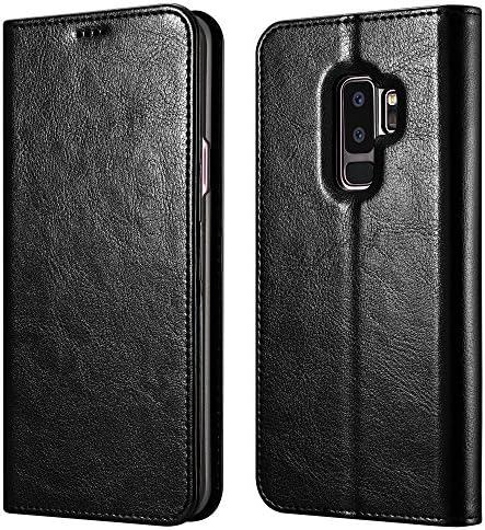 Galaxy S9 Plus Wallet Case, XOOMZ Vegan Leather Folio Flip Cover with Kickstand and Credit Card Slots for Samsung S9 Plus (2018) 6.2 Inch(Black)