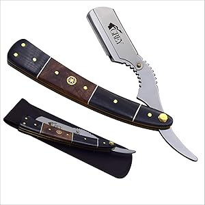 GREY INT Horn & Wood Handle Razor, Professional Barber Straight Razor, Straight Razor with 1mm Exposure, Single Edge Razor for Shaving & Hair Tattoos, Universal Blade (Horn & Wood)