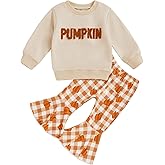 BemeyourBBs Toddler Baby Girl Halloween Outfit Fall Pullover Sweatshirt Top Flared Pants Set Cute 2 Piece Bell Bottom Outfit