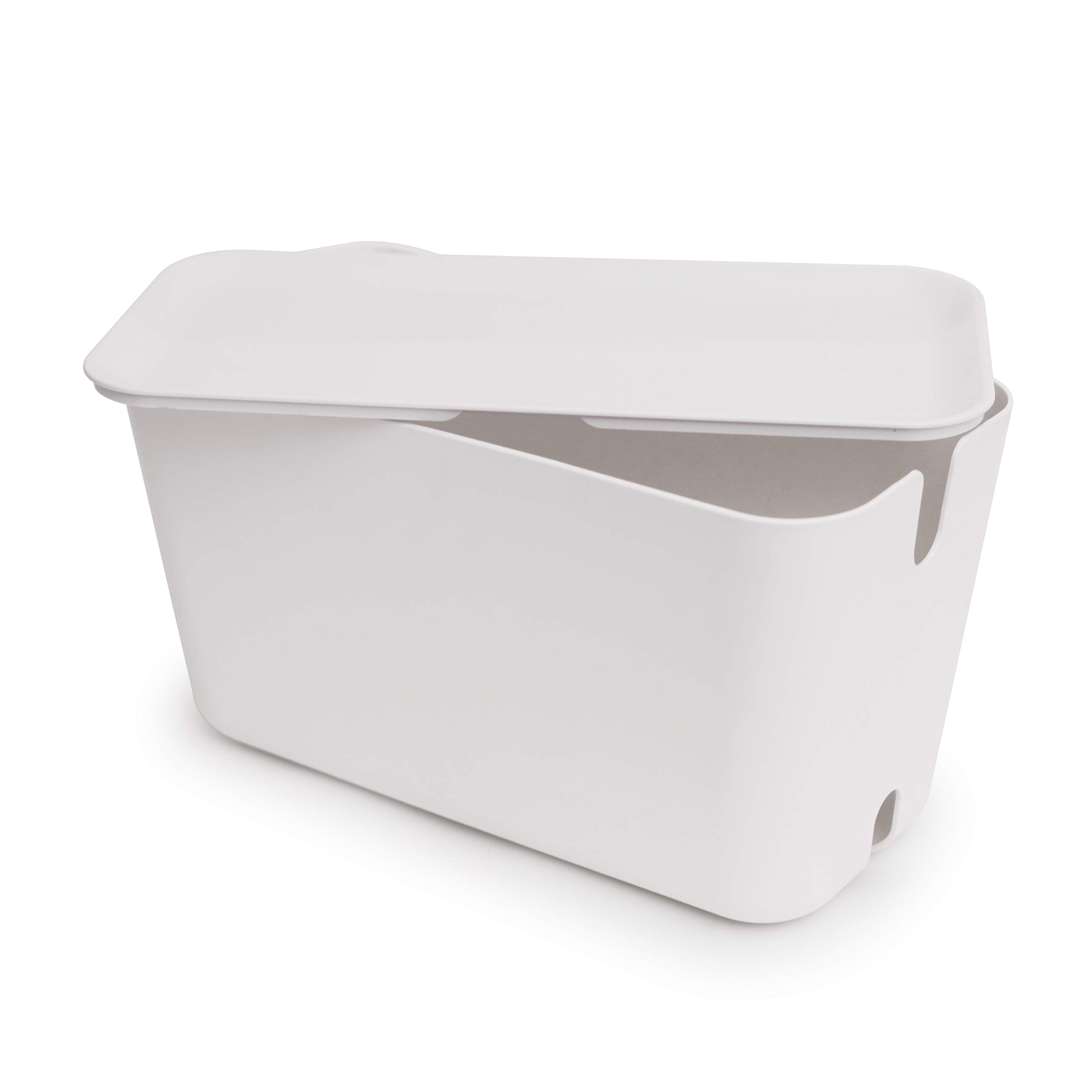 Bosign Cable Management Box - Cable Organizer XXL. White & White - 46x21,5x24,5 cm. Flame retardant plastic. Silicone antislip feet.