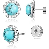 Birthstone Stud Earrings for Women, Valentine Gift for Her 18K White Gold Plated Halo Studs Pave CZ Earring Hypoallergenic, 925 Silver Personalized Birthday Jewelry for Wife Girlfriend Mom Daughter