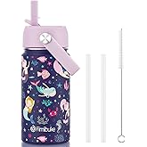 Fimibuke Kids Insulated Water Bottle, 14oz BPA FREE 18/8 Stainless Steel Travel Tumbler Double Wall Vacuum Leak Proof Kids Cup with Straw Metal Water Bottle for School Boys Girls(1 Pack, MERMAID)