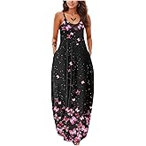 Fussangshu Women's Summer Maxi Dress Long Dress Casual Boho Sleeveless Strap Smocked Tiered Long Beach Sun Dresses