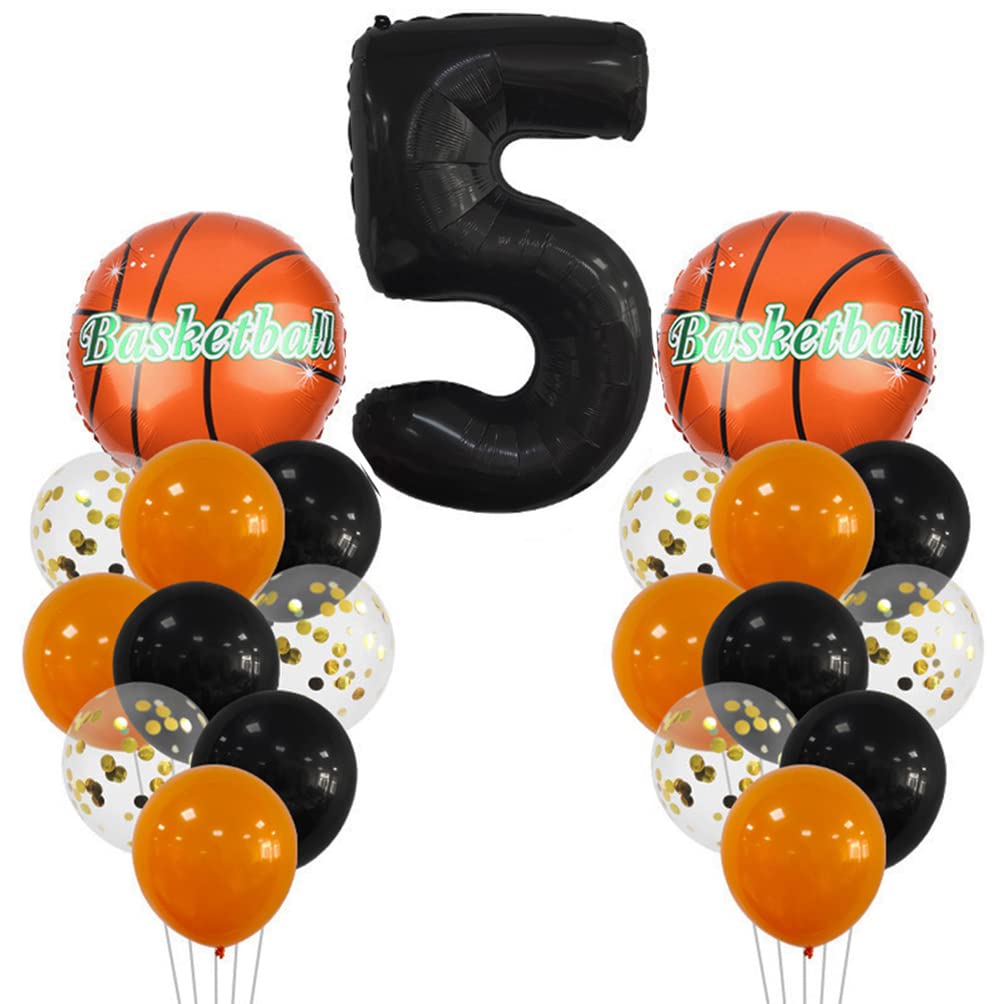 Large Basketball Balloon Birthday Decorations 5 Year Kids Birthday Decoration Number 5 Balloon Foil Balloon Orange Black Balloon for Kids Basketball Themed Celebration Party Birthday Decoration