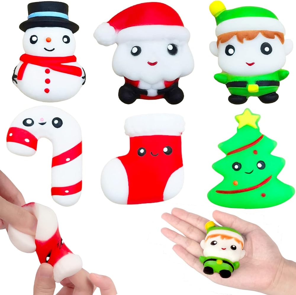 POPOYU 6Pcs Big Christmas Mochi Squishy Toys Santa Snowman Xmas Tree Candy Cane