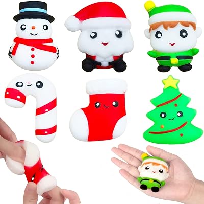 POPOYU 6Pcs Big Christmas Mochi Squishy Toys Santa Snowman Xmas Tree Candy Cane