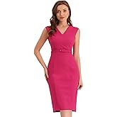 Allegra K Sheath Dress for Women's Sleeveless V Neck Business Office Belt Pencil Dresses
