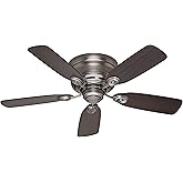 Hunter 42 inch Indoor Ceiling Fan No Light - Ceiling Fan without Light, Low Profile Mount, 5 Blades, For Bedroom, Living Room