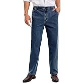 voeeron Mens Elastic Waist Jeans Relaxed Fit Men's Jeans with Elastic Waist with Zipper and Button