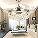COLORLED Modern Crystal Remote Control Transparent Acrylic Blade Retractable Ceiling Fan Lamp 42-inch Lighting Fan Chandelier Led Lights Fixture