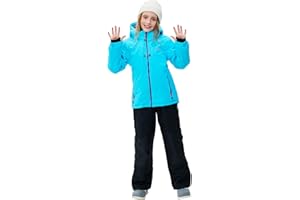 SMONTY Girls Boys Ski Suit Kids Snowsuits Waterproof Snowboard Elastic Hood Jacket with Bib Pants, Windproof Winter Warmth