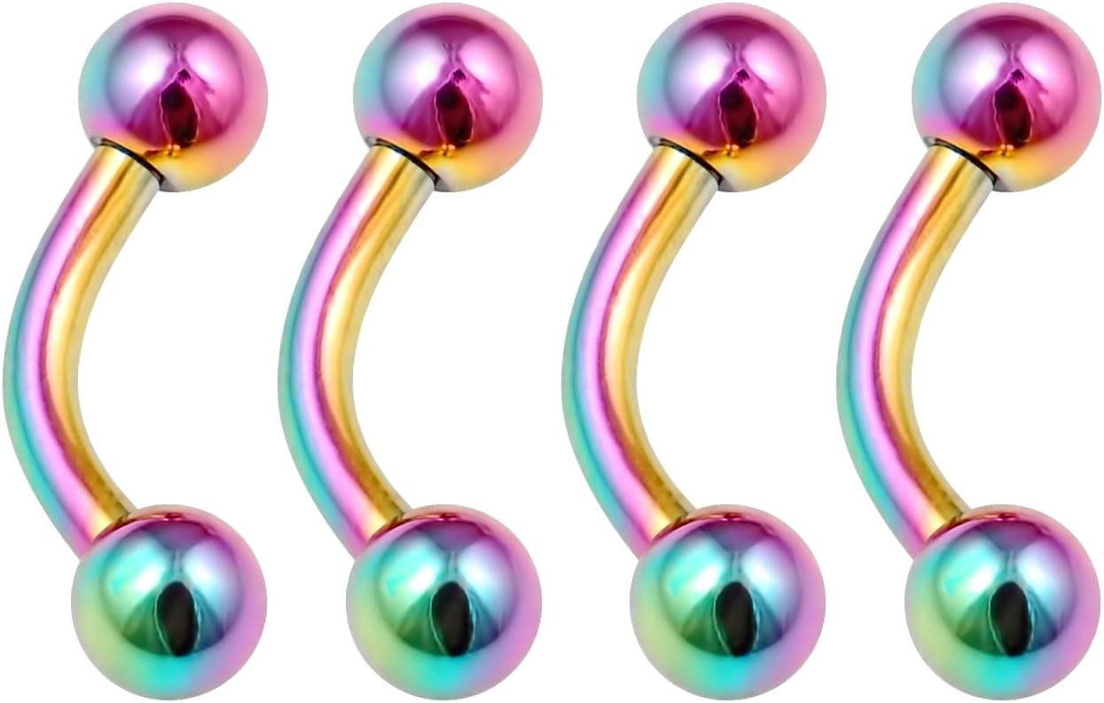 Bling Piercing4pc Curved Barbell 16g Rainbow Vertical Labret Lip Industrial Ear Earrings Eyebrow Spike Nipplerings