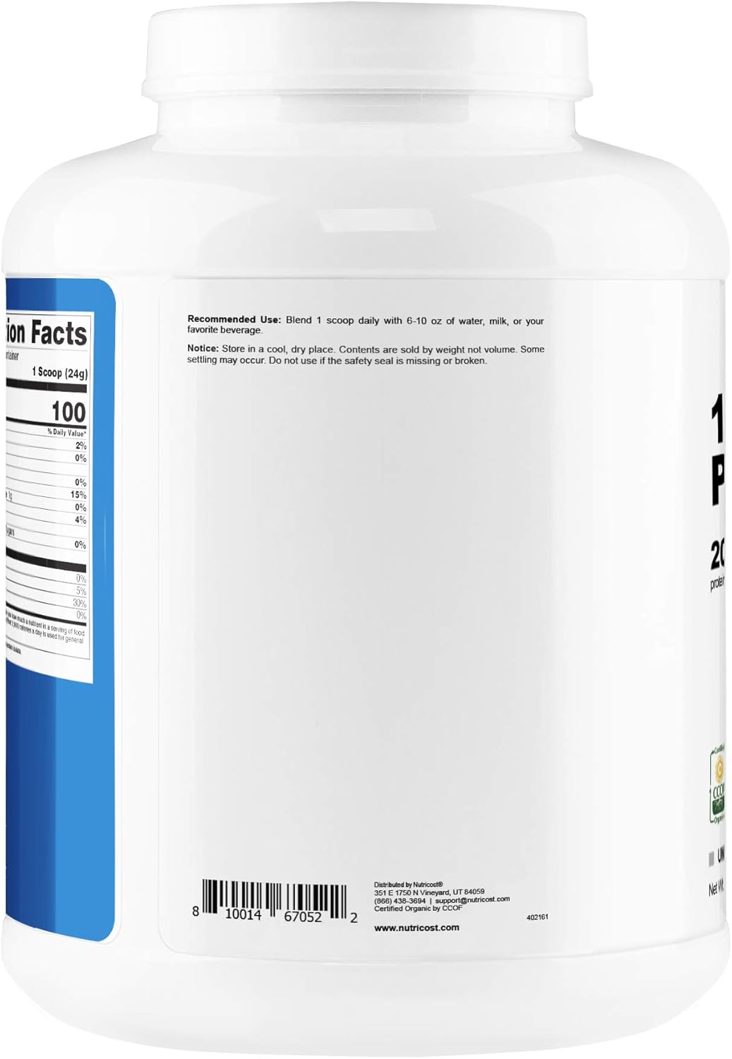 Nutricost Organic Pea Protein Isolate Powder (5LBS) - Unflavored, Certified USDA Organic, Protein from Plants, Vegan Friendly, Gluten Free, Non-GMO: Health & Personal Care