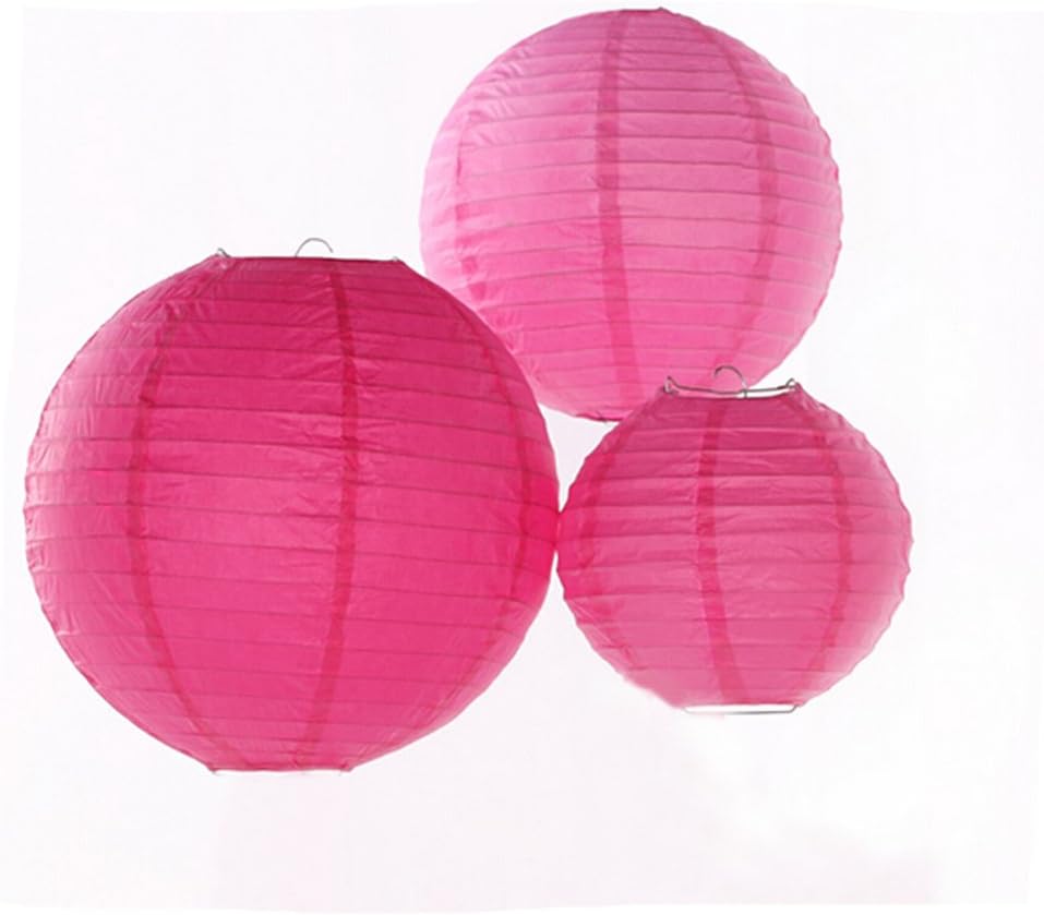 DMSTUDIO 12 Pack Mixed Size Fuchsia Hot Pink Chinese Paper Lantern Lampshade for Wedding Birthday Party Garden Home Decoration