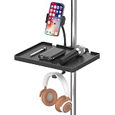 Chunxiao Functional Microphone Stand Tray with Adjustable Mic Stand Phone Holder - 8.7"x6.5" Mic Stand Tray Shelf Clamp-On Music Stand Accessory for Live Streaming Karaoke Recording