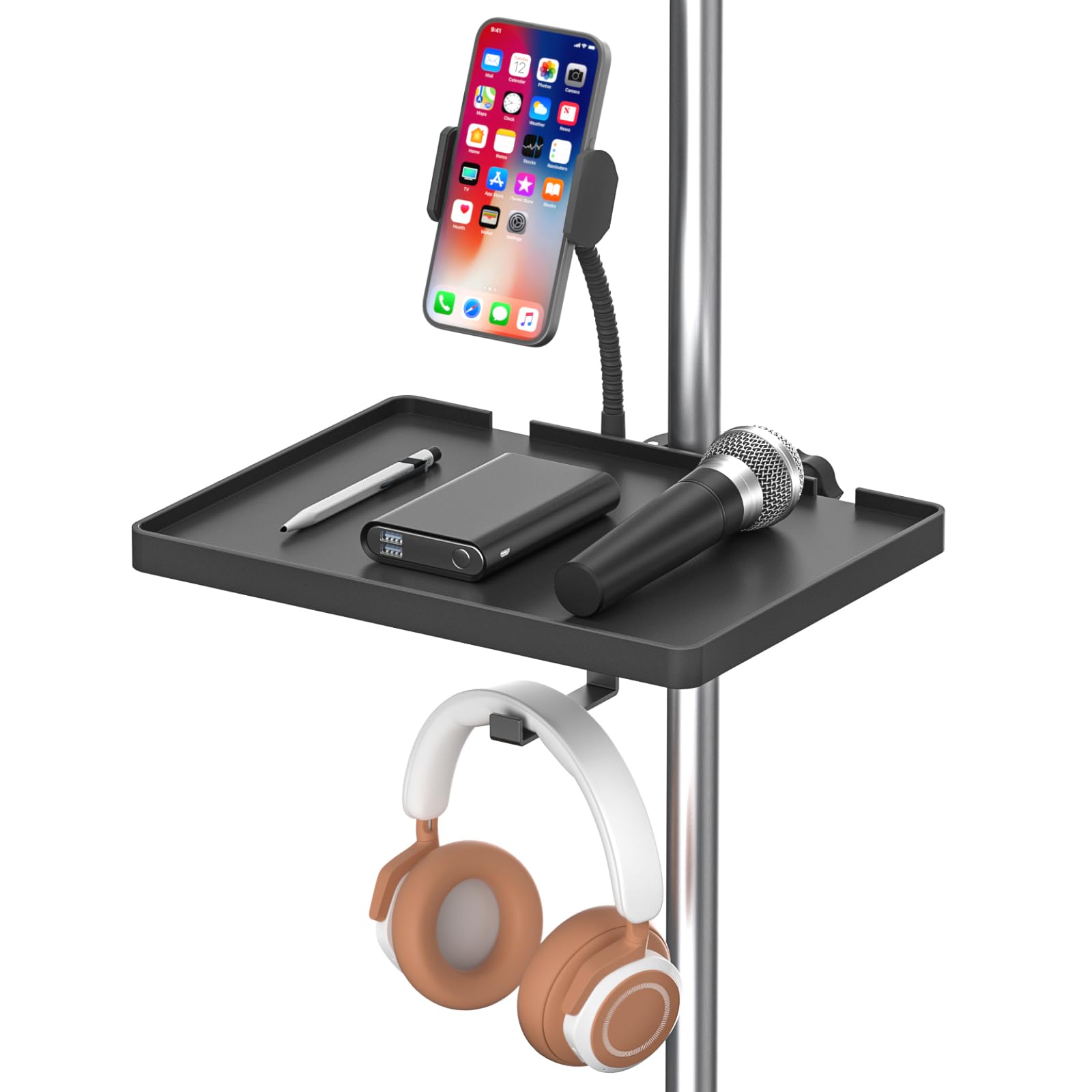 Photo 1 of Chunxiao Functional Microphone Stand Tray with Adjustable Mic Stand Phone Holder - 8.7"x6.5" Mic Stand Tray Shelf Clamp-On Music Stand Accessory for Live Streaming Karaoke Recording