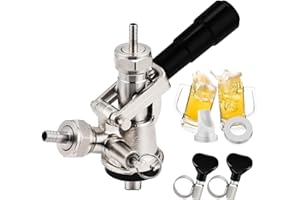 Dbgogo European Sankey S System Keg Coupler, 1/4'' Beer Barb Stainless Steel Probe Brass Body 5/16'' Gas Tailpiece Draft Kegerator Tap Dispenser with Safety Pressure Relief Valve Brewing Hose Clamp