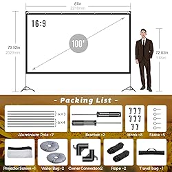 Projector Screen with Stand, 100 inch Outdoor Movie