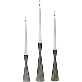 Threeight Metal Taper Candle Holders Set of 3 for Pillar Candles, Grey Marble Pattern Candle Stick Set Modern Decorative Centerpiece for Table Mantel,Wedding Housewarming Present,Dinning Party