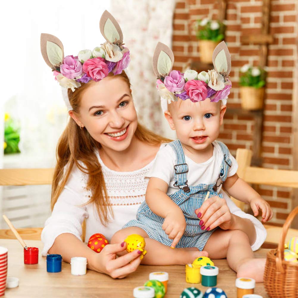 Easter Bunny Headband Set, 1PCS Beige Bunny Ear Headband with 2PCS hair rings